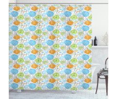Doodle Leaves and Hearts Shower Curtain