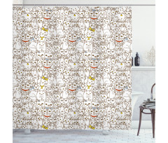 Funny Cat Family Doodle Shower Curtain