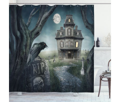 Haunted House Crow Tomb Shower Curtain