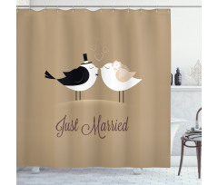 Just Married Birds Kiss Shower Curtain