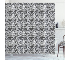 Greyscale Bloom Motifs Shower Curtain