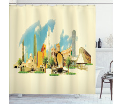 Doha Watercolor Panorama Shower Curtain