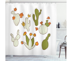 Doodle Cacti Flora Shower Curtain