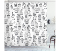 Doodle Flora in Pots Shower Curtain