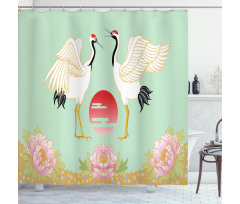 Japanese Cranes Sunrise Shower Curtain