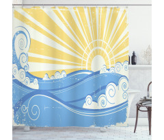 Vintage Waves with Sun Shower Curtain