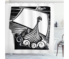 Viking Longboat on Waves Shower Curtain