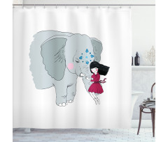 Girl on Trunk of Elephant Shower Curtain