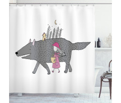 Girl with a Giant Wolf Shower Curtain