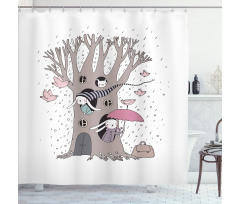 Bunny Family Rain Birds Shower Curtain