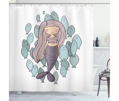 Cartoon Girl with Fish Shower Curtain