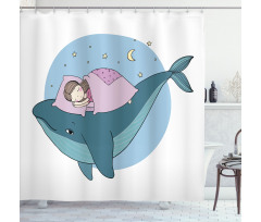 Girl Sleeping on Whale Shower Curtain