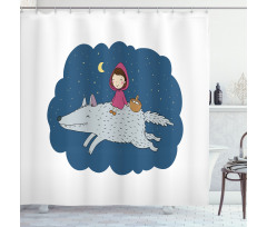 Cartoon Girl on Giant Wolf Shower Curtain