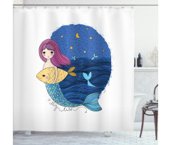 Mermaid Fish Night Sea Shower Curtain