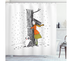 Girl Pug Hugging a Tree Shower Curtain