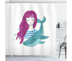 Teen Girl with a Whale Shower Curtain