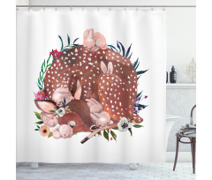 Deer with Hares in Forest Shower Curtain