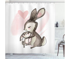 Bunny with His Mom Shower Curtain