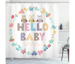 Hello Baby Owls Shower Curtain