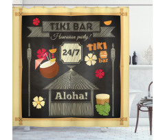 Hawaii Duş Perdesi Tatil Yerindeki Tiki Bar Alkollü Afiş Model