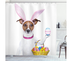Dog as Easter Bunny Shower Curtain
