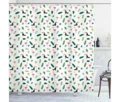 Flamingos Toucans Birds Shower Curtain