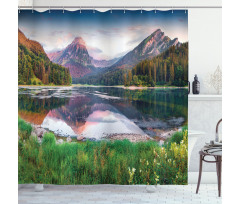 Swiss Lake Sunrise Shower Curtain
