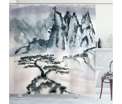 Chinese Mountain Tree Shower Curtain