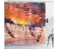 Sundown in Birch Jungle Shower Curtain