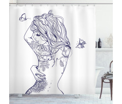 Woman Floral Botanical Art Shower Curtain