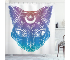 Cat Head Moon and Star Shower Curtain