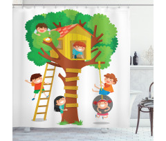 Boys Girl in a Tree House Shower Curtain