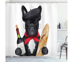 French Dog Red Wine Shower Curtain