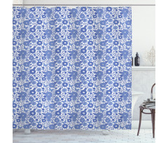 Delft Style Doodle Floral Shower Curtain