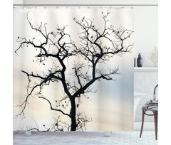 Black Fall Tree Silhouette Shower Curtain