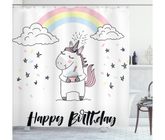 Doğum Günü Duş Perdesi Happy Birthday Yazılı Kutlama Yapan At