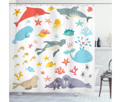 Colorful Ocean Animals Shower Curtain