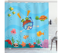 Cartoon Boy Diving to Sea Shower Curtain