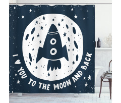 Spaceship and Love Saying Shower Curtain