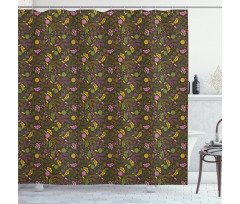 Doodle Blooming Foliage Shower Curtain