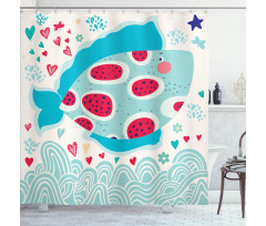 Hearts Flowers and Fish Shower Curtain