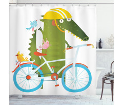 Crocodile Friends Bicycle Shower Curtain