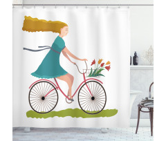 Woman on Bike Tulips Shower Curtain