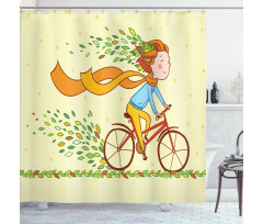 Girl Bike Autumn Leaves Shower Curtain