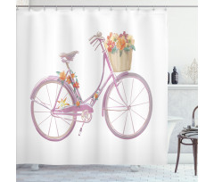 Pink Bike Flowers Art Shower Curtain