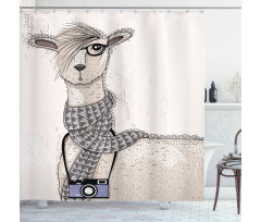 Llama with Glasses Scarf Shower Curtain