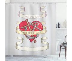 Anchor on Heart Motif Shower Curtain