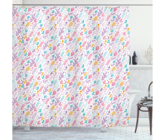 Doodle Tulip Field Dots Shower Curtain