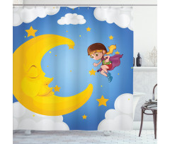 Cartoon Girl Flying Shower Curtain