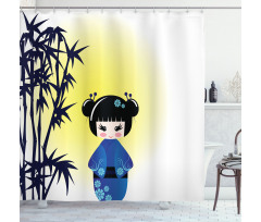 Kokeshi Doll Bamboo Tree Shower Curtain